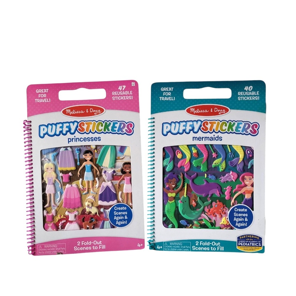 New Melissa & Doug Reusable Puffy Stickers Play Set Pad Mermaid and Princess NIP